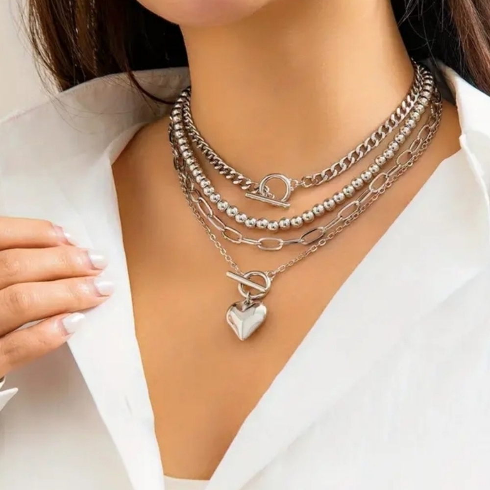 18kgp 4pc SET layered Gold Or Silver Necklaces Chains. Adjustable.